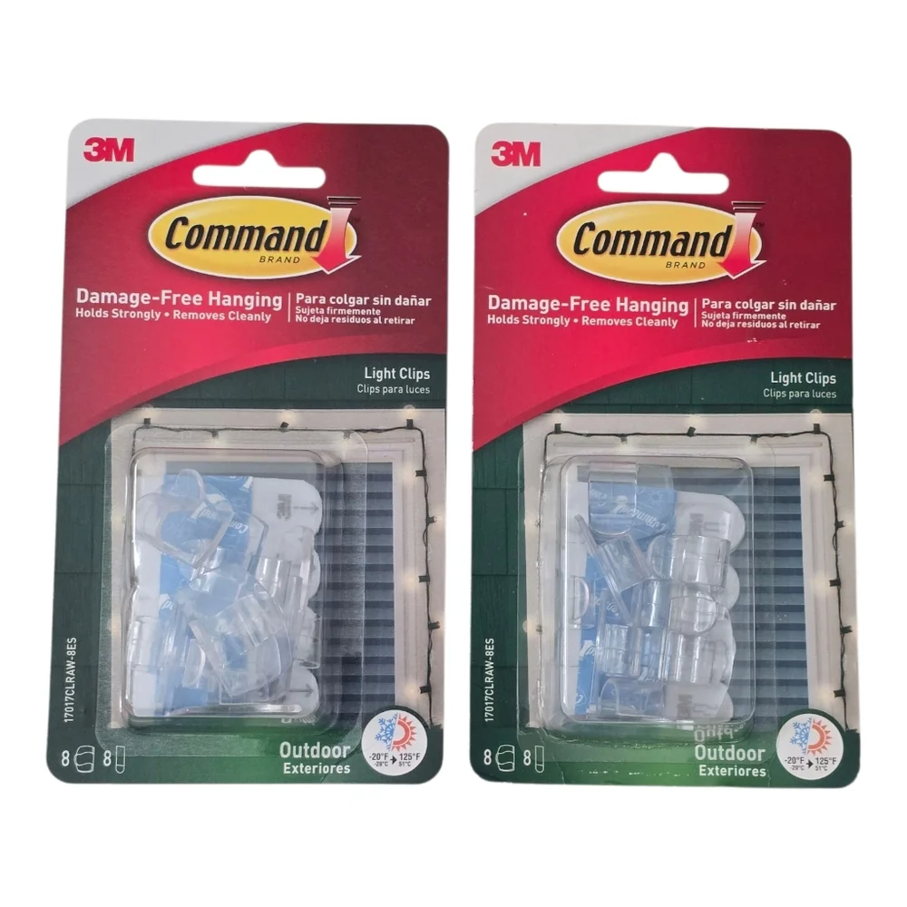 New 2 Packs Command 3M Outdoor Light Clips 16 Total Hook Clips For String Lights